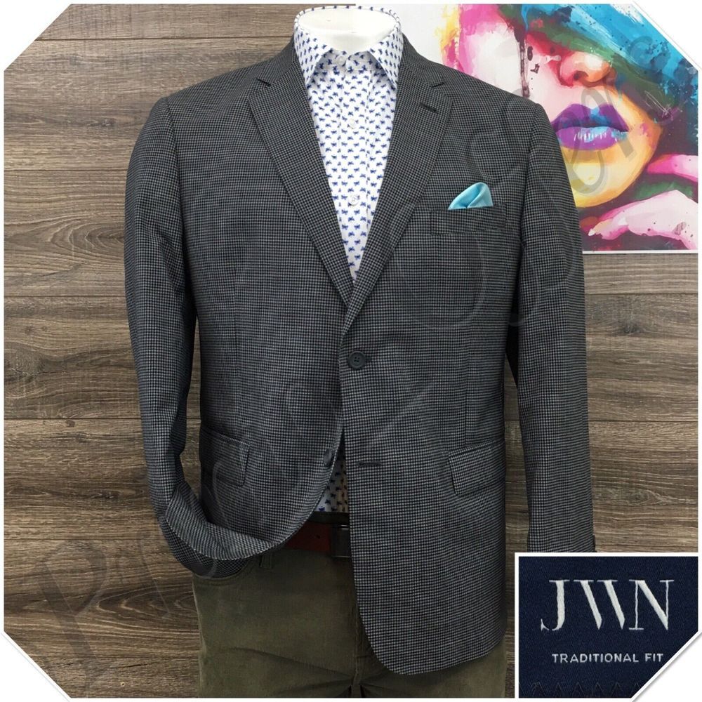 Nordstrom Mens Blazer Sport Coat Two Button Casual Jacket Size 44R Wool Suit